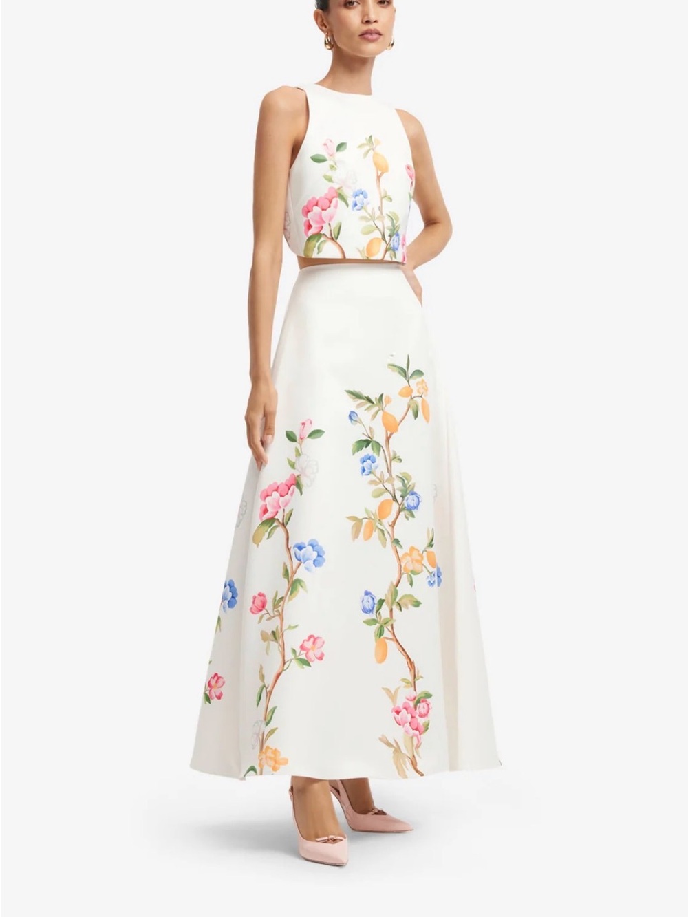 Ella White Floral Two-Piece skirt and top